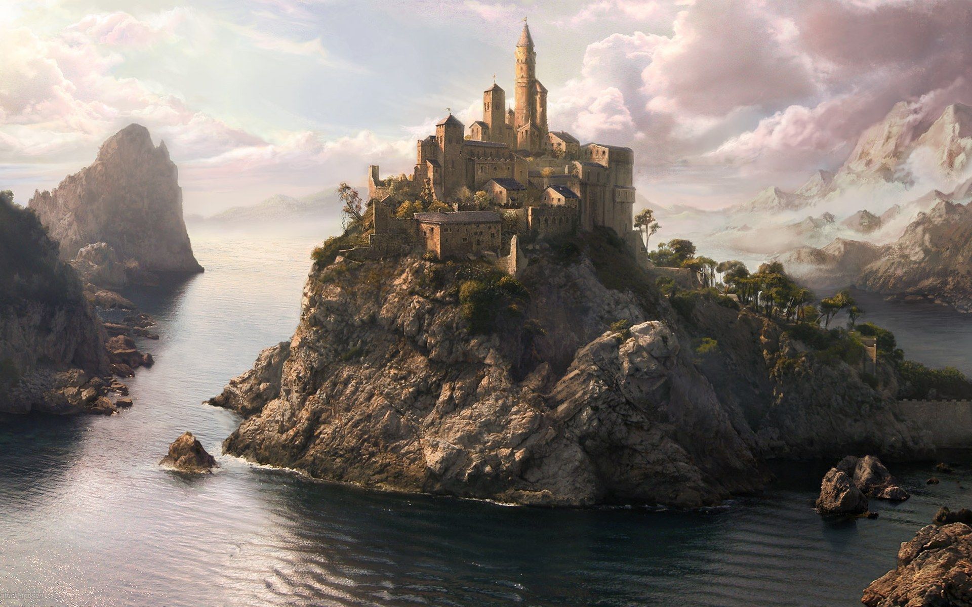 Fantasy Landscape Image Wallpaper - Fantasy Castle On Hill - HD Wallpaper 
