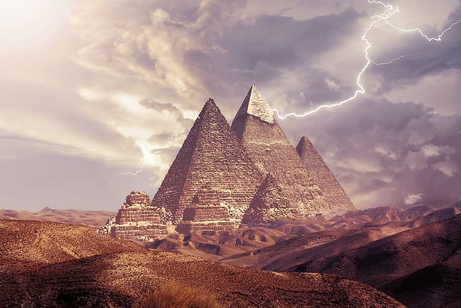 Pyramids, Desert, Sand, Egypt, Fantasy, Energy, Landscape, - Atlantis Legend - HD Wallpaper 