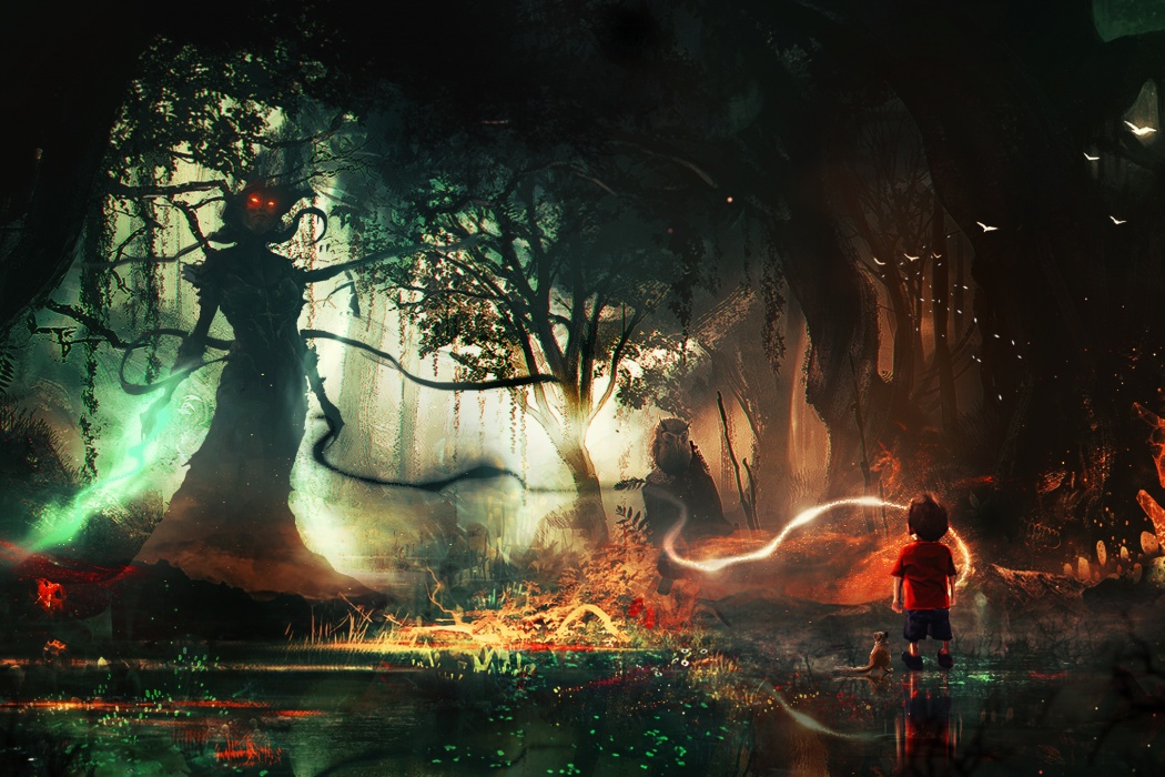 Curious Kid In Dangerous Evil Forest - Fantasy Frightened - HD Wallpaper 