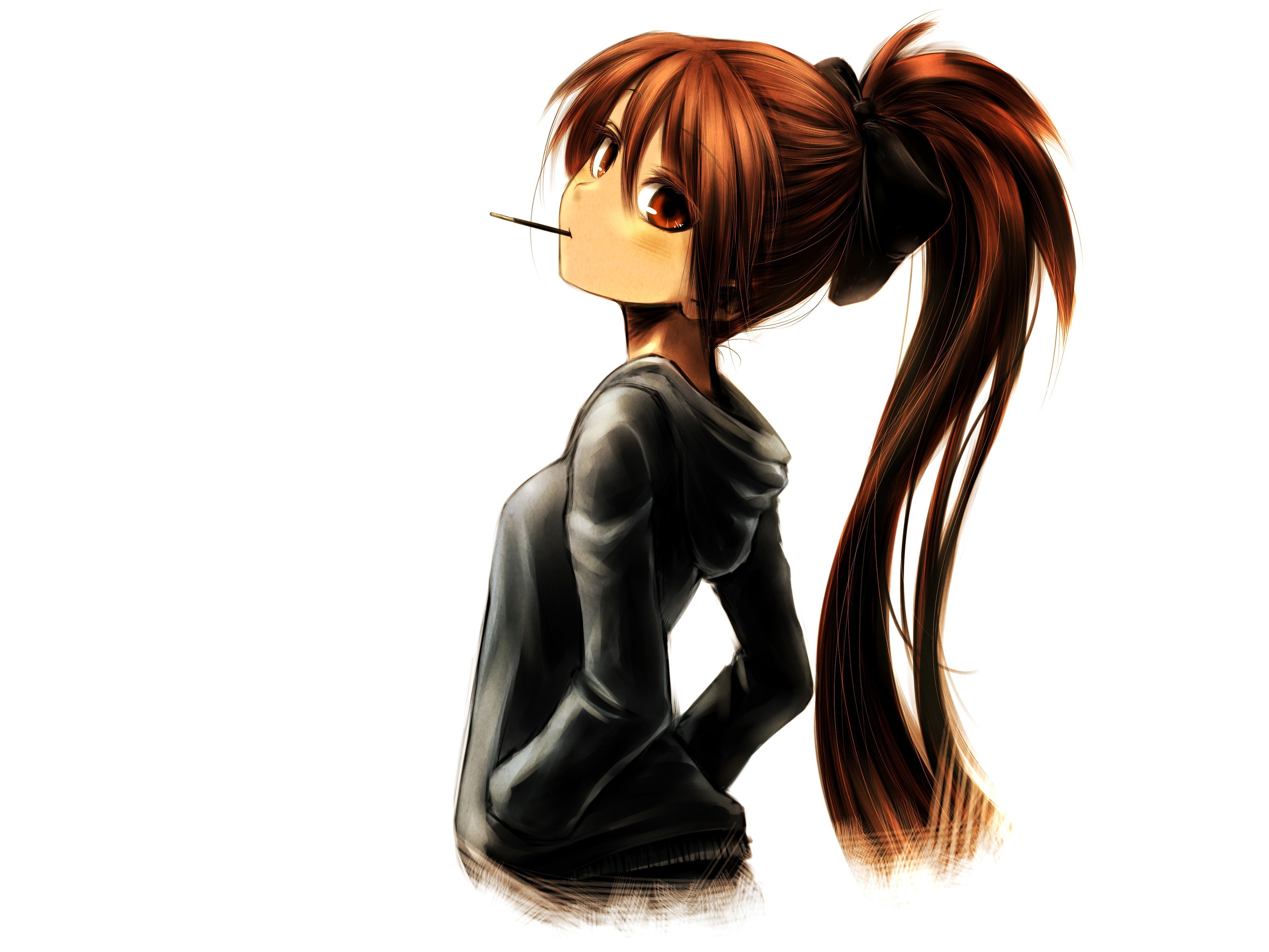 Cigarette In Mouth Girl Anime Girl Fairy Madoka - Anime Girl Brown Hair Brown Eyes - HD Wallpaper 