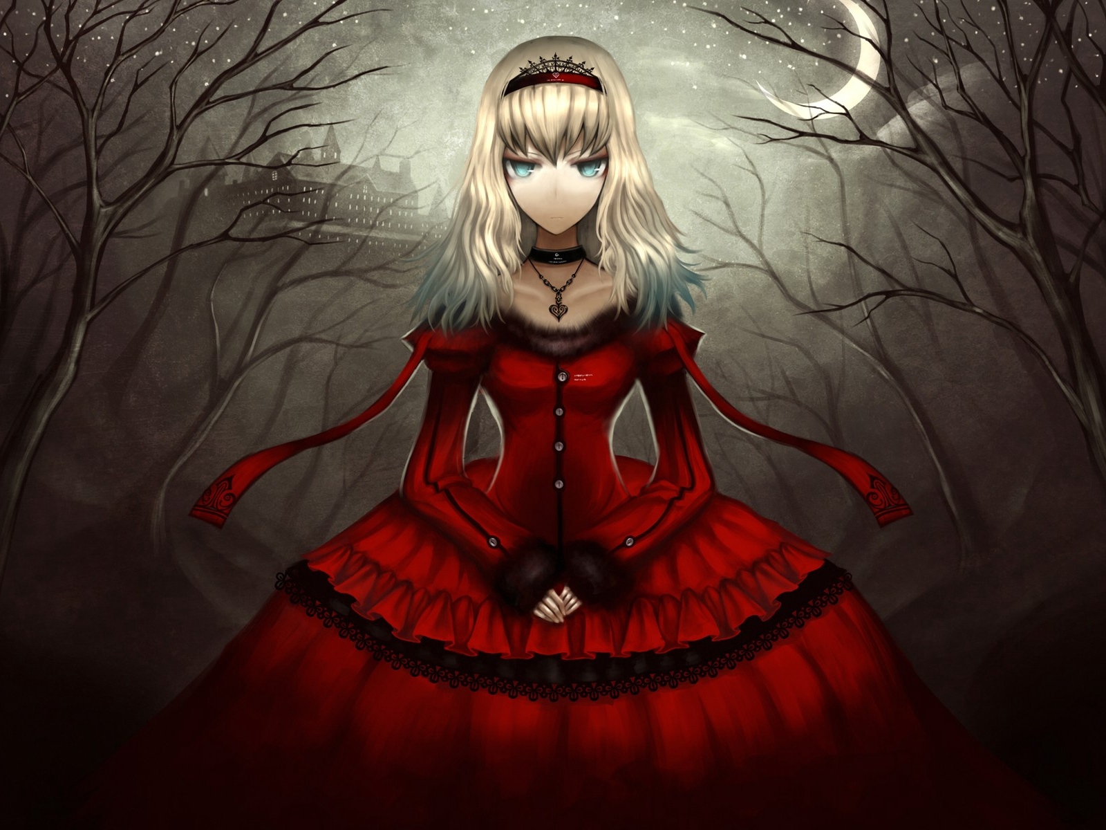 Wallpaper Girl, Dress, Black, Gothic, Castle, Night, - Dark Alice In Wonderland Manga - HD Wallpaper 