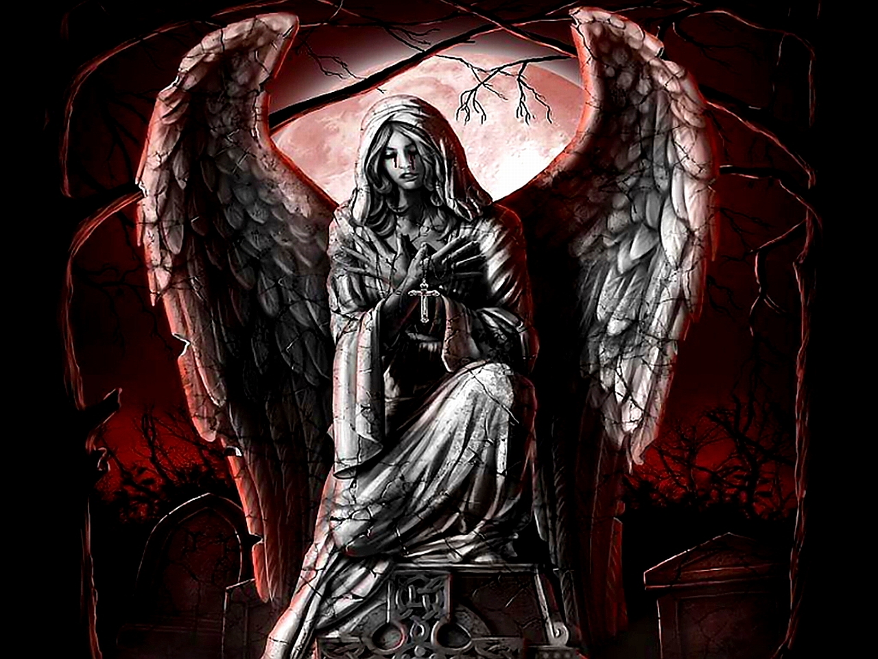 Dark Gothic Wallpaper - Gothic Angel Statue - HD Wallpaper 