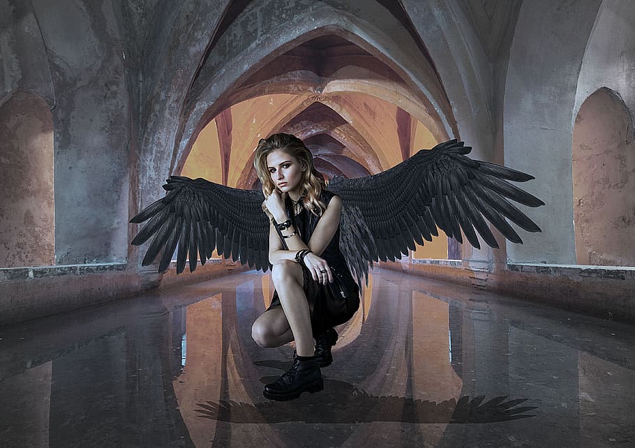 Gothic, Girl, Angel, Dark, Wings, Fantasy, Mysterious, - Angel Dark Wings - HD Wallpaper 