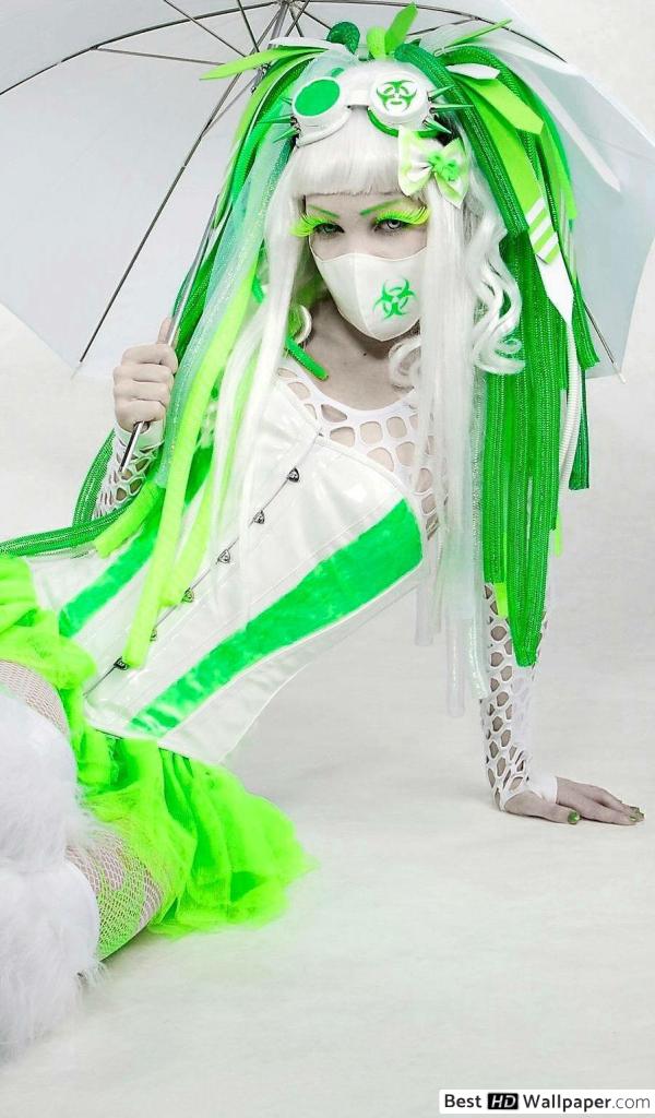 Cyber Goth White Green - HD Wallpaper 