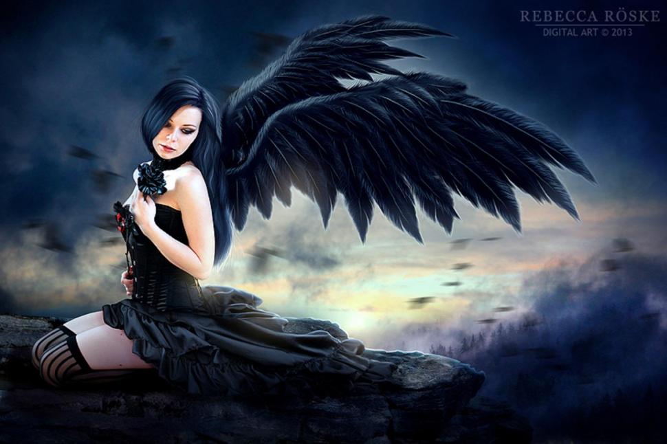 Into The Dark Wallpaper,dark Wallpaper,night Wallpaper,girl - Beautiful Dark Angel Fantasy Art - HD Wallpaper 