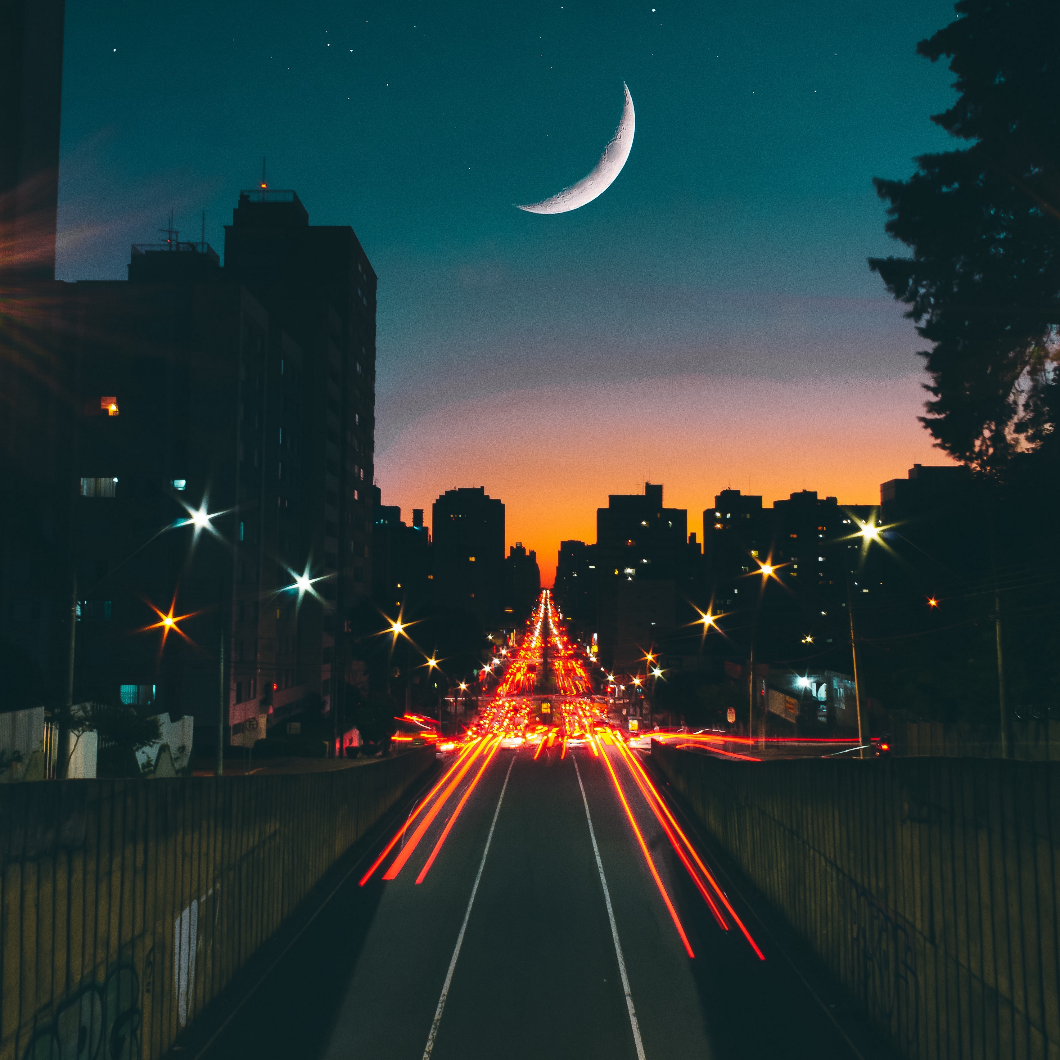 Wallpaper Road, Night, Stars, Moon, Long Exposure - Road Night - HD Wallpaper 