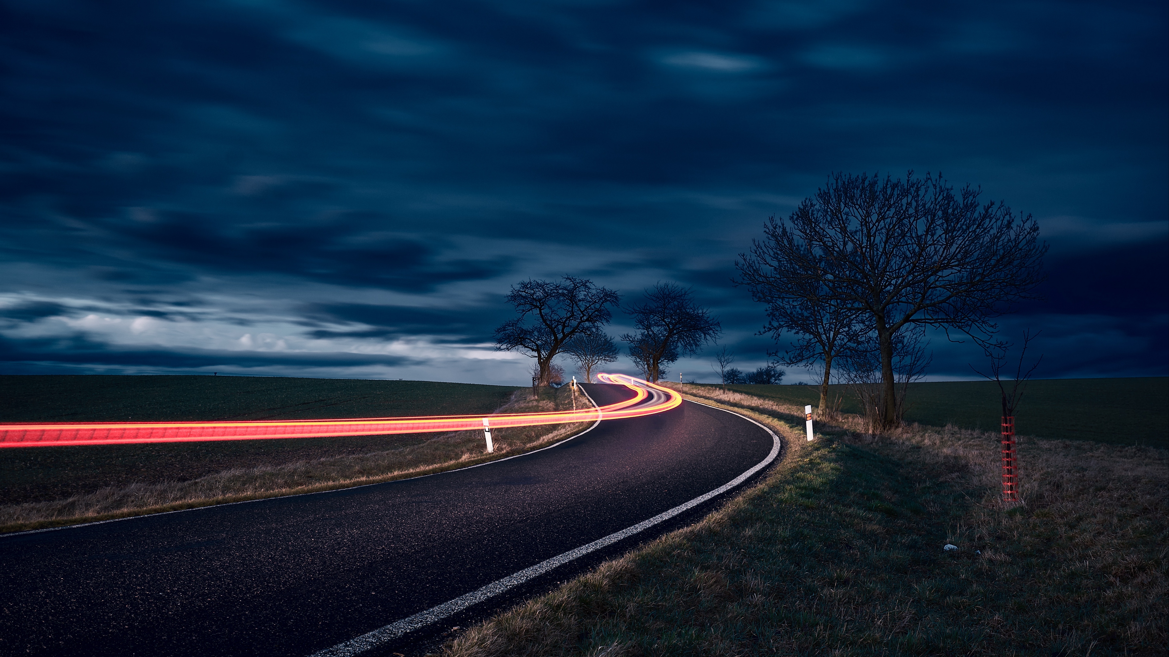 Wallpaper Road, Long Exposure, Turn, Night, Trees, - Kata Kata Manut Dalane Gusti - HD Wallpaper 