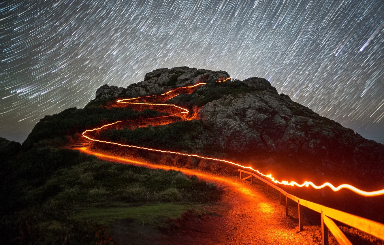 Photo Wallpaper Road, The Sky, Night, Lights, Lights, - Road Night Mountain - HD Wallpaper 