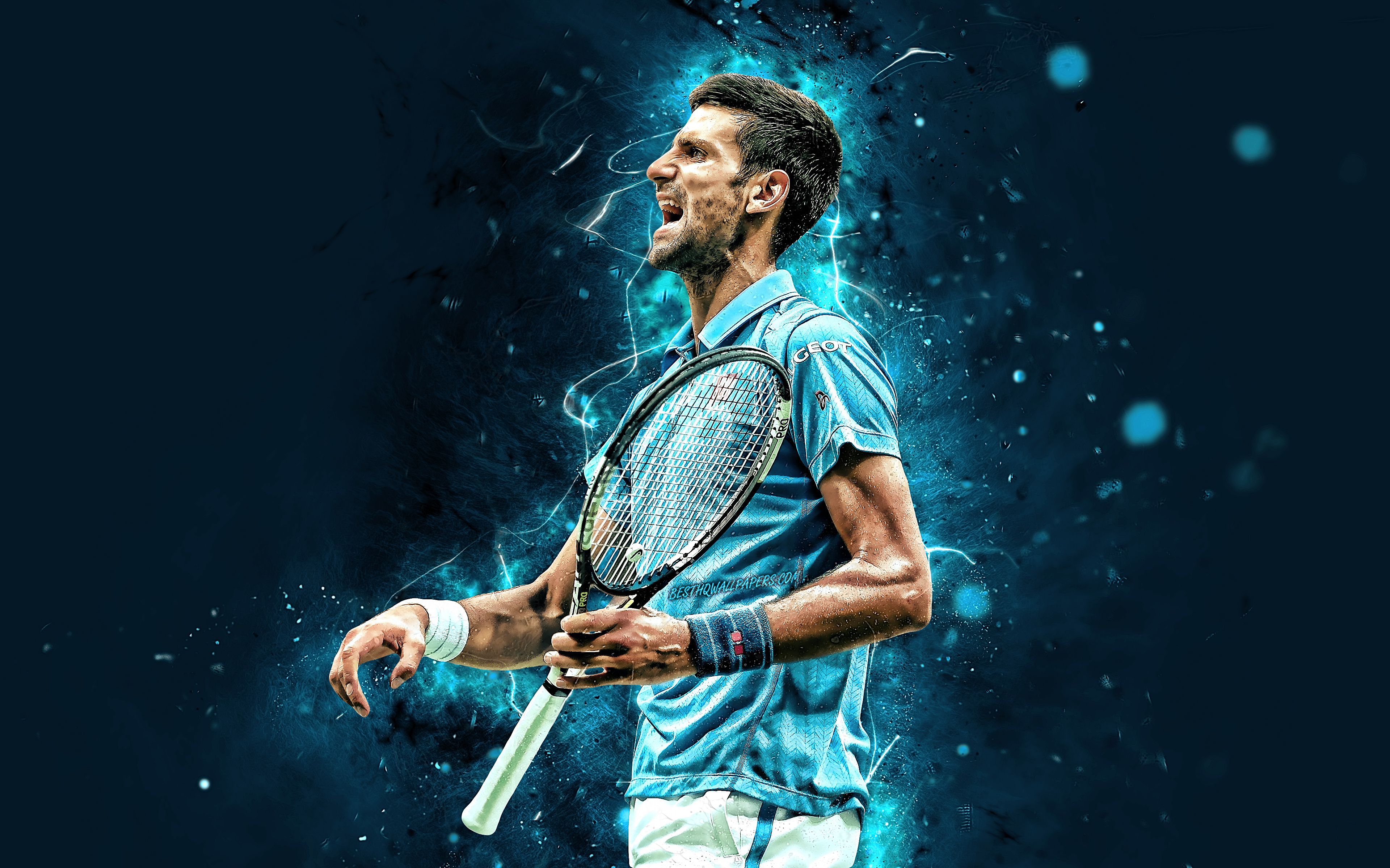 Novak Djokovic, 4k, Serbian Tennis Players, Atp, Neon - Novak Djokovic - HD Wallpaper 