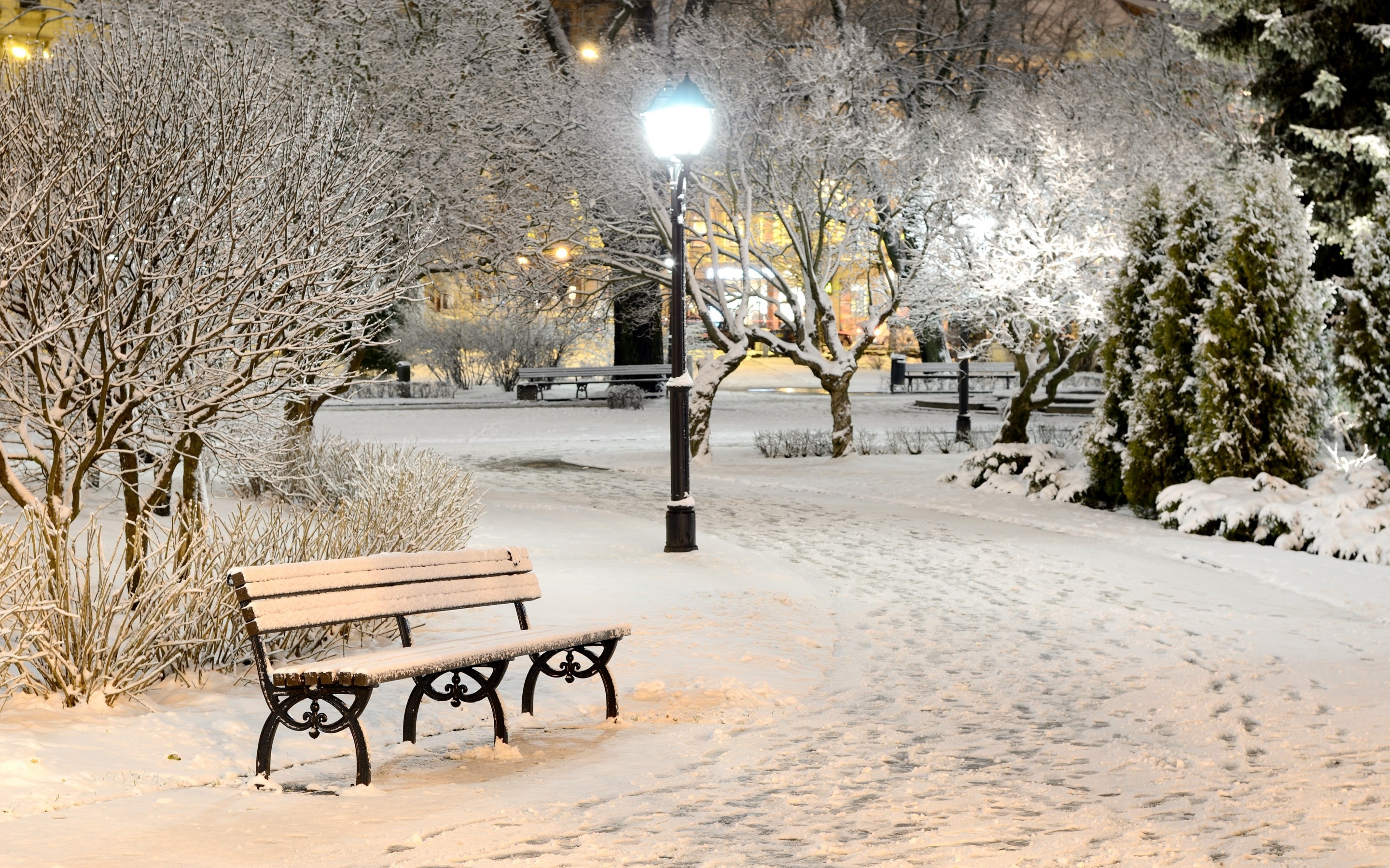 Winter Snow Bench - HD Wallpaper 