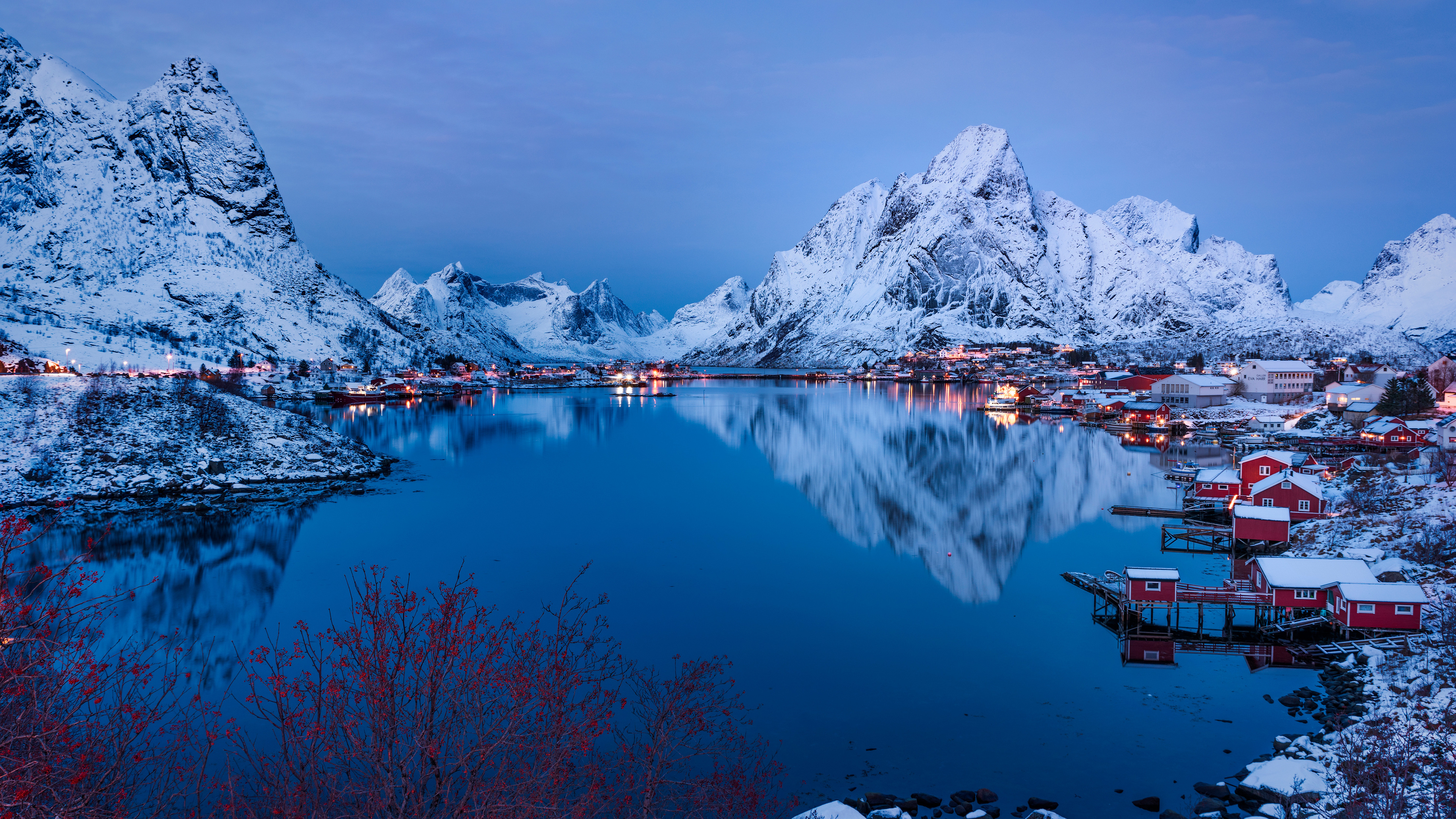 Mountains Houses Winter 4k - HD Wallpaper 