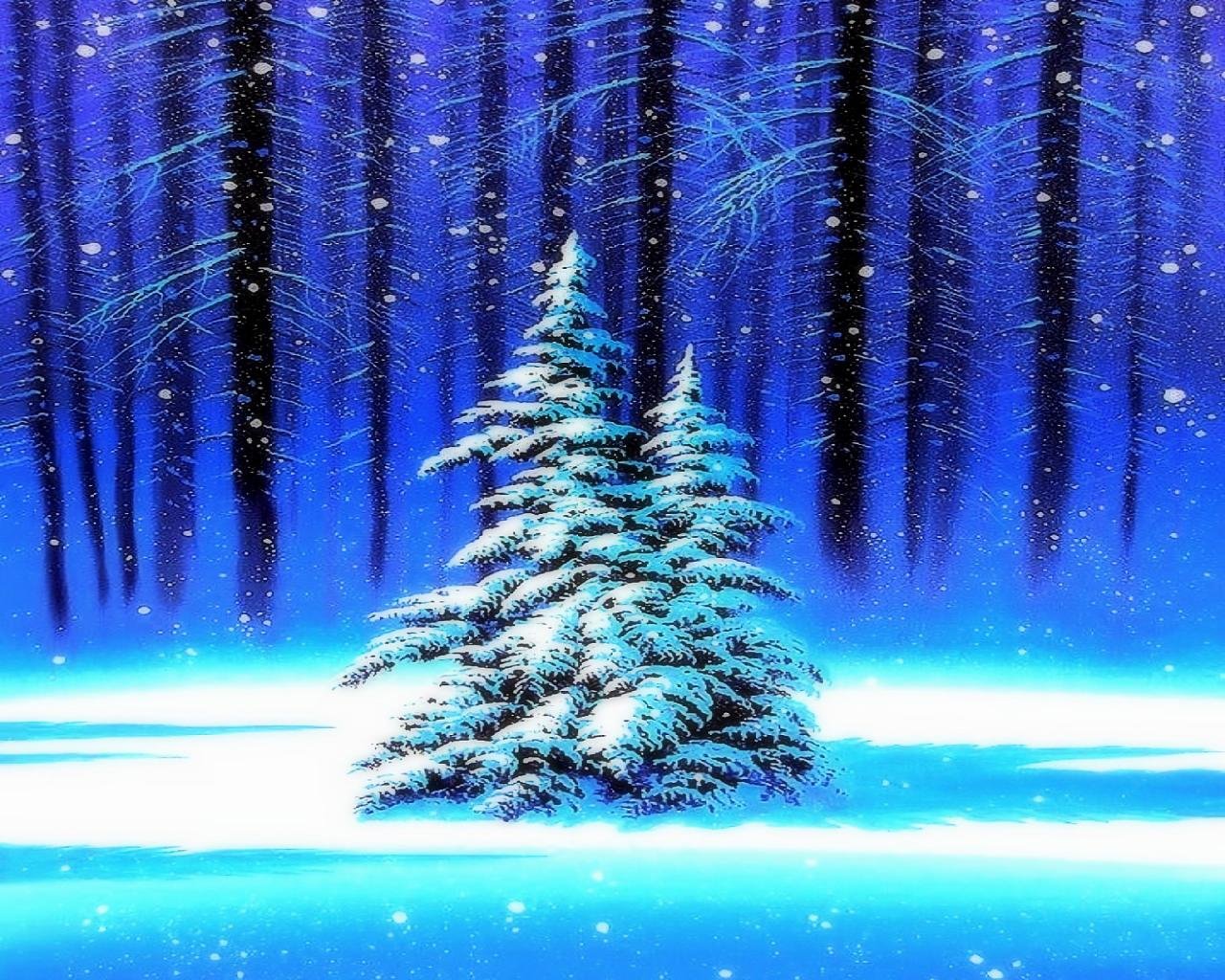 Download Hd Cool Winter Art Computer Wallpaper Id - Beautiful Christmas Tree Painting - HD Wallpaper 