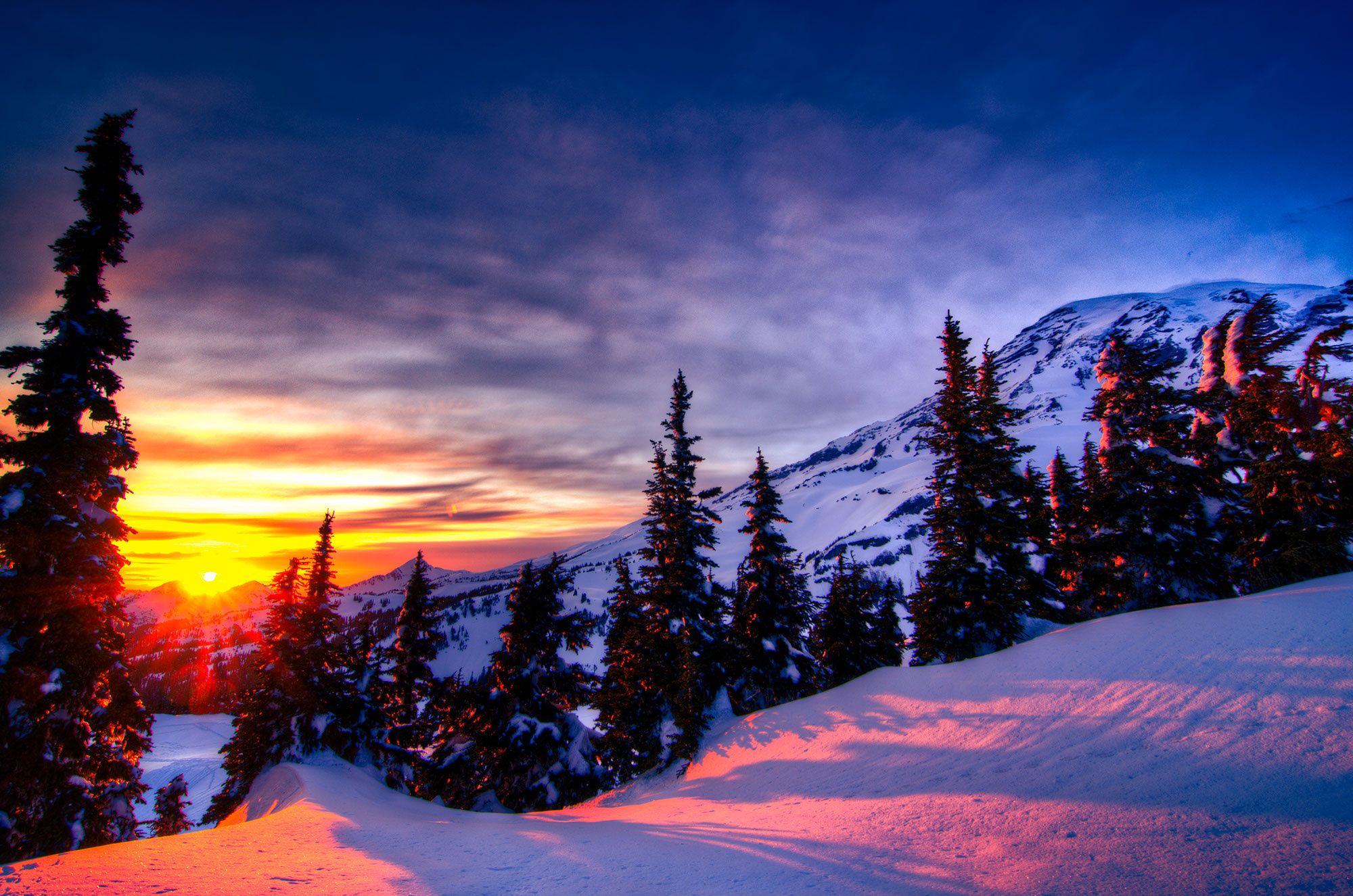Sunset Winter Mountain Landscapes - HD Wallpaper 