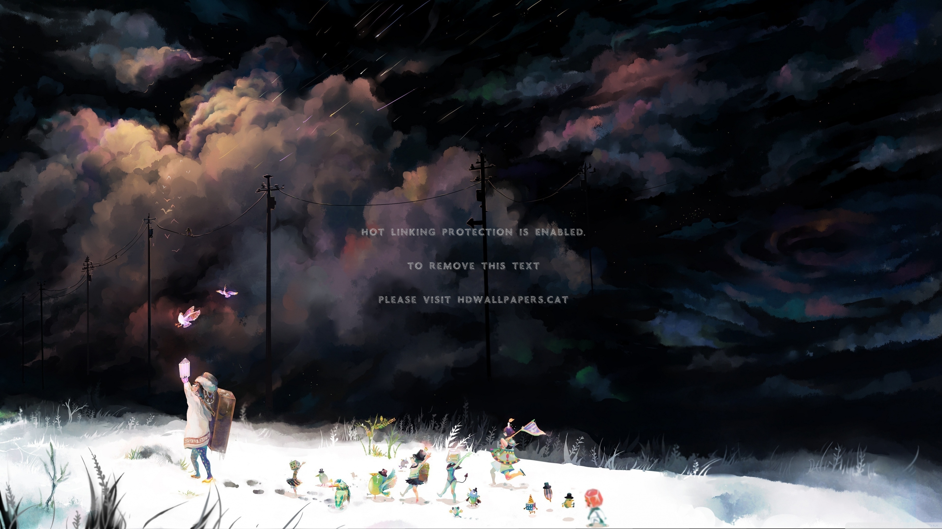Snow Girl Cloud Power Poles Anime - Anime Art Wallpaper Music - HD Wallpaper 