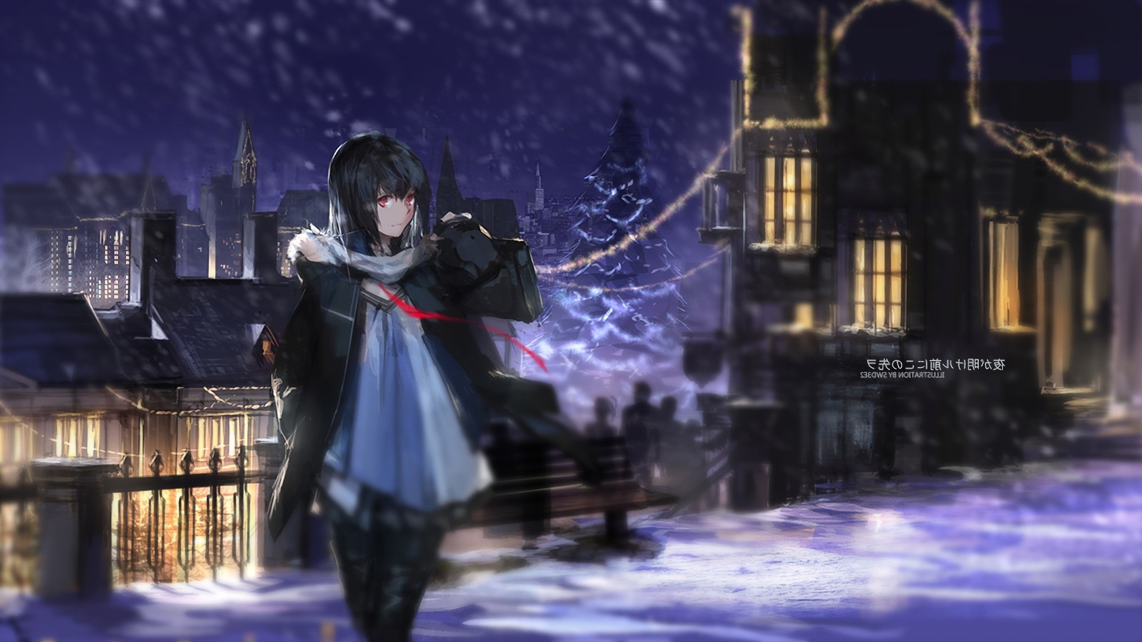 Snowy Christmas Background Anime - HD Wallpaper 