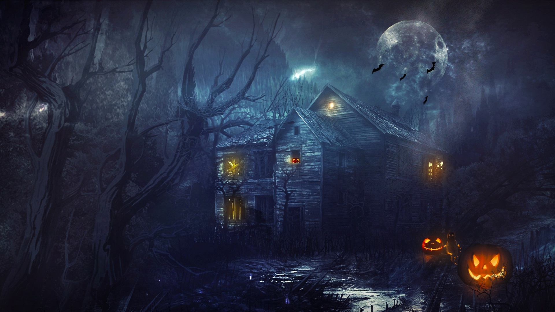 Haunted House Halloween Background - HD Wallpaper 
