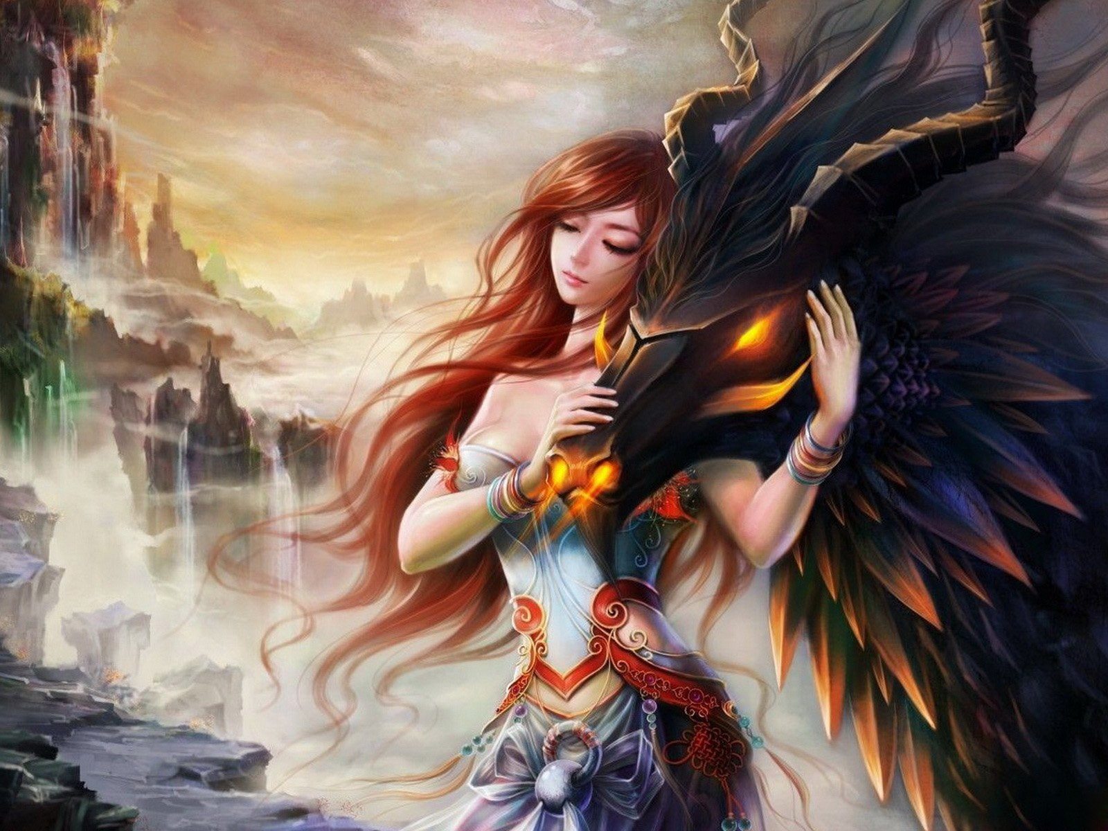 Beautiful Dragon And Girl - HD Wallpaper 