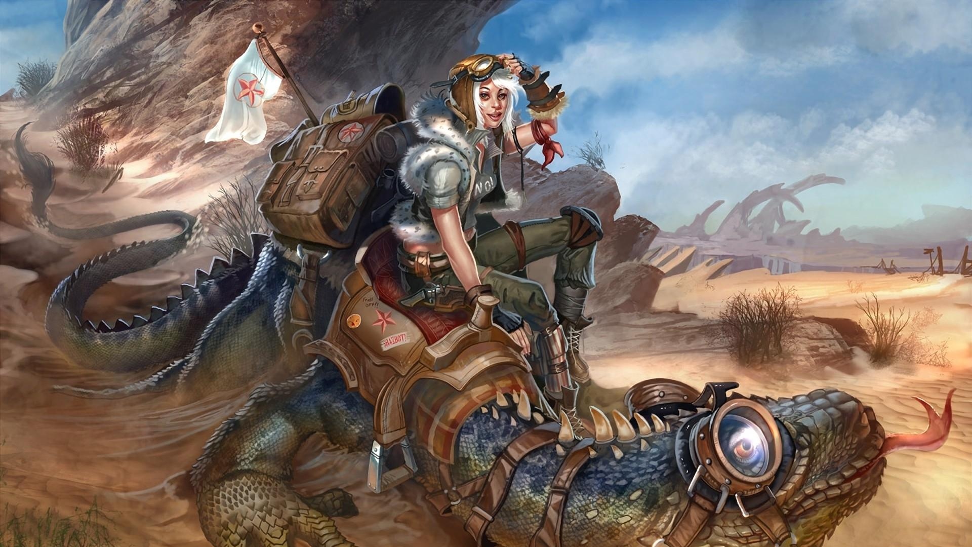 Wallpaper Rider Blonde Lizard Desert Steampunk - Desert Punk - HD Wallpaper 