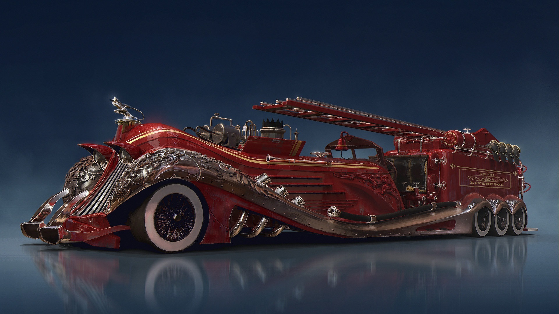 Wallpaper Steampunk Car Concept, Red Fire Truck - Steampunk Car - HD Wallpaper 