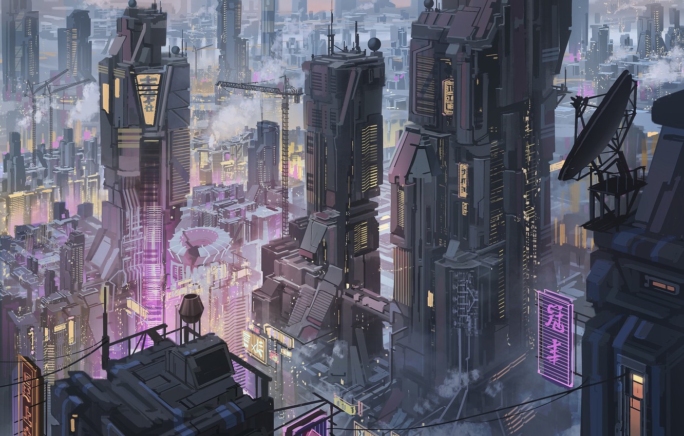 Photo Wallpaper City, Fantasy, Art, Illustration, Concept - Cyberpunk City Concept Art - HD Wallpaper 