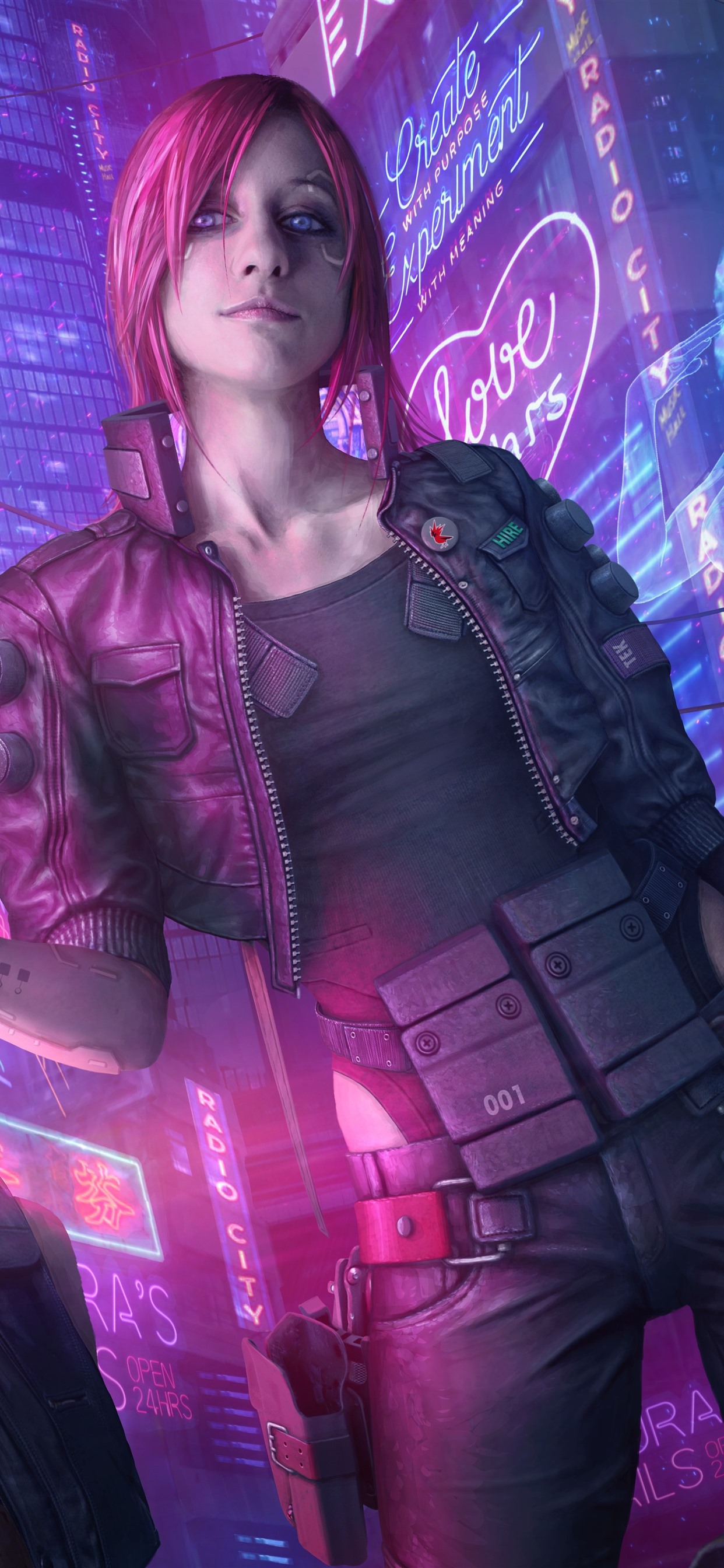 Iphone Wallpaper Cyberpunk 2077, Pink Hair Girl, Gun, - Cyberpunk 2077 - HD Wallpaper 