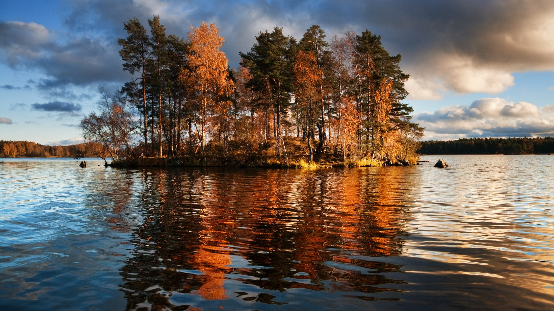 Lake Trees Autumn Fall Reflection - Fall Lake Wallpaper Hd - HD Wallpaper 