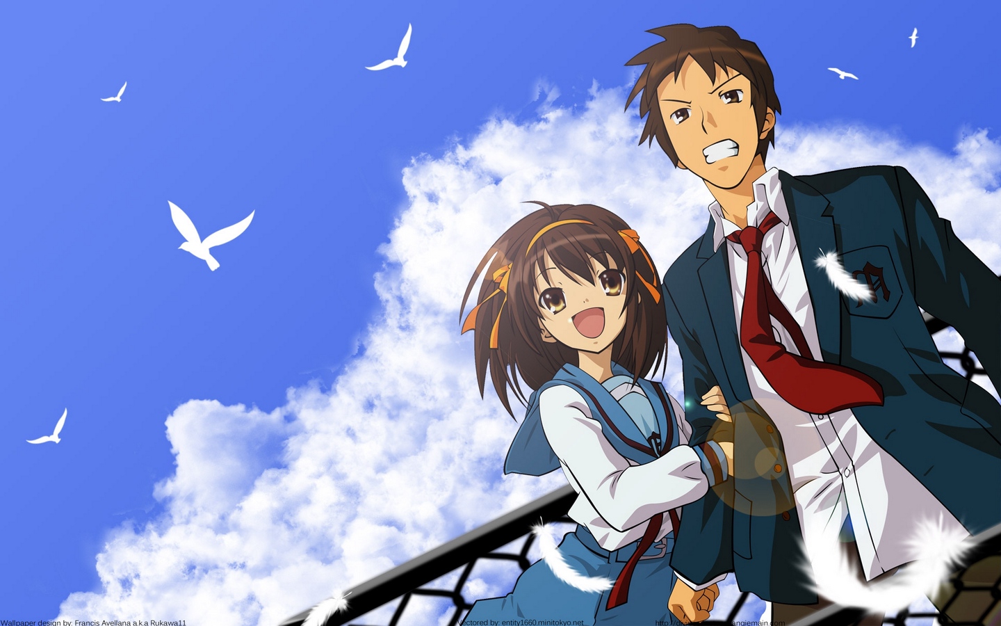 Wallpaper Girl, Boy, Couple, Hugging, Hand, Heaven, - Melancholy Of Haruhi Suzumiya - HD Wallpaper 