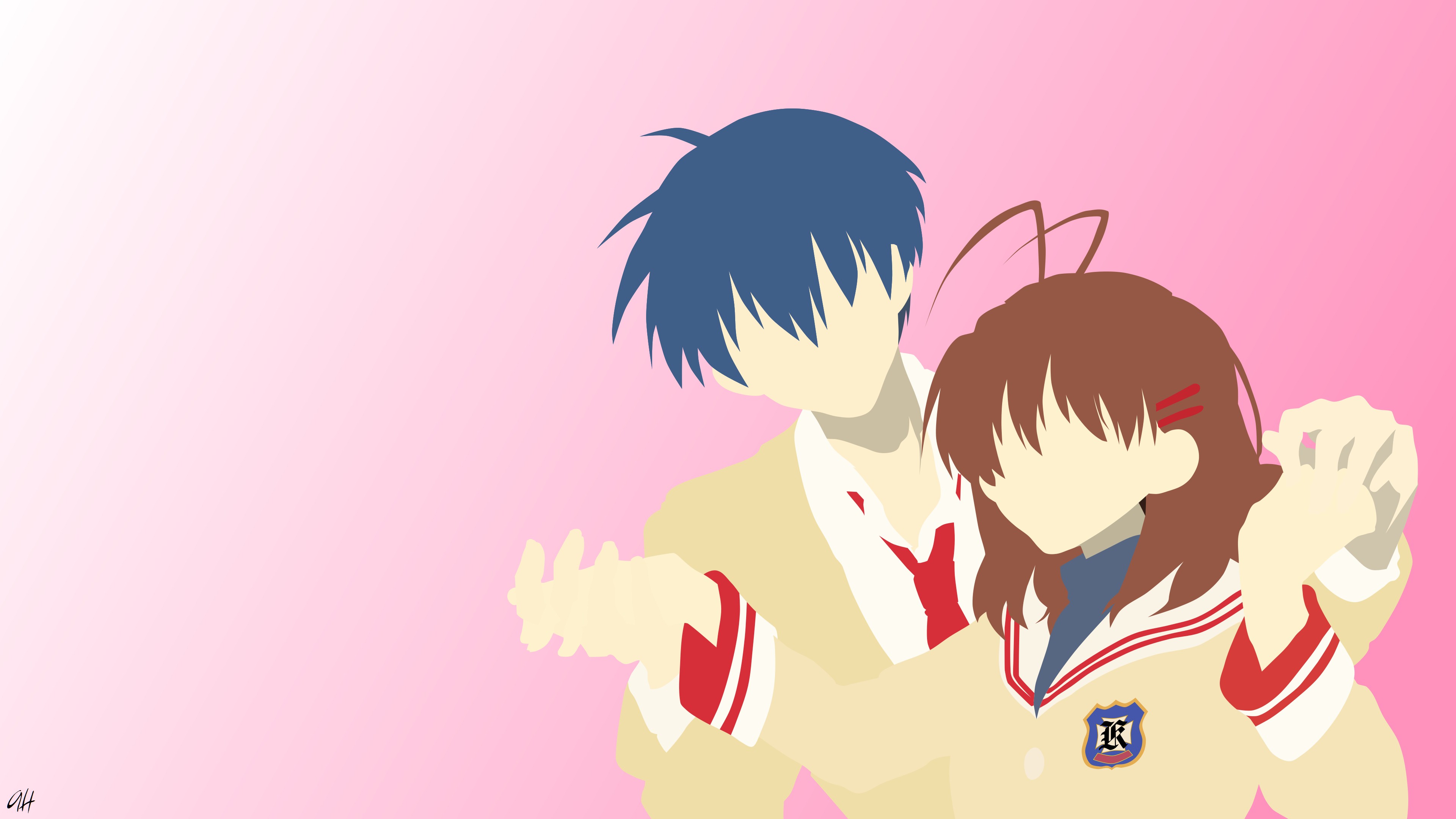 Anime Couple Minimalist Background - HD Wallpaper 