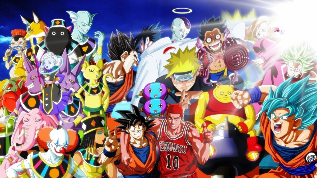 Crossover Slam Down Gragon Ball Naruto Goku Silk Poster - Cartoon - HD Wallpaper 