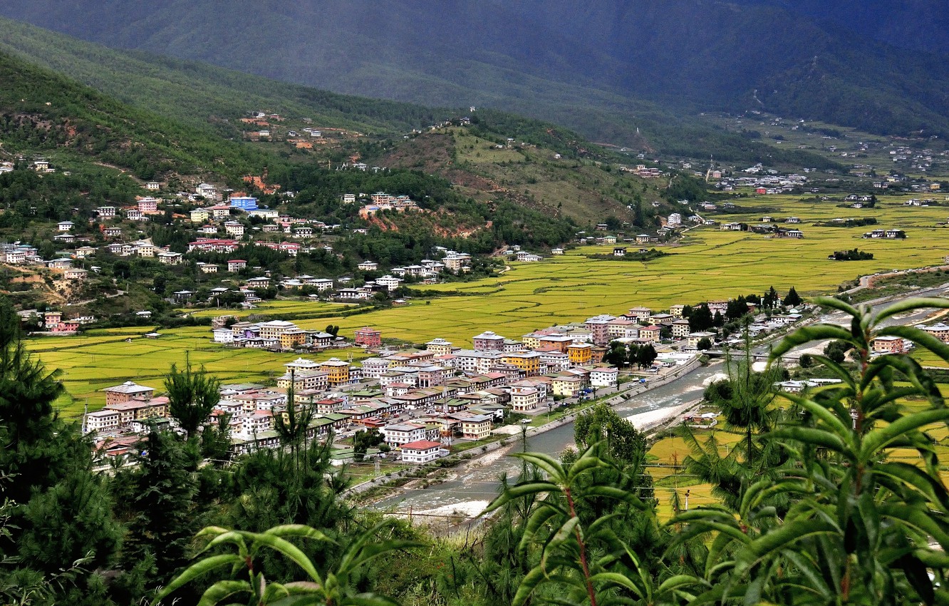 Photo Wallpaper Mountain, Valley, Kingdom, Himalaya, - Paro Valley Bhutan - HD Wallpaper 