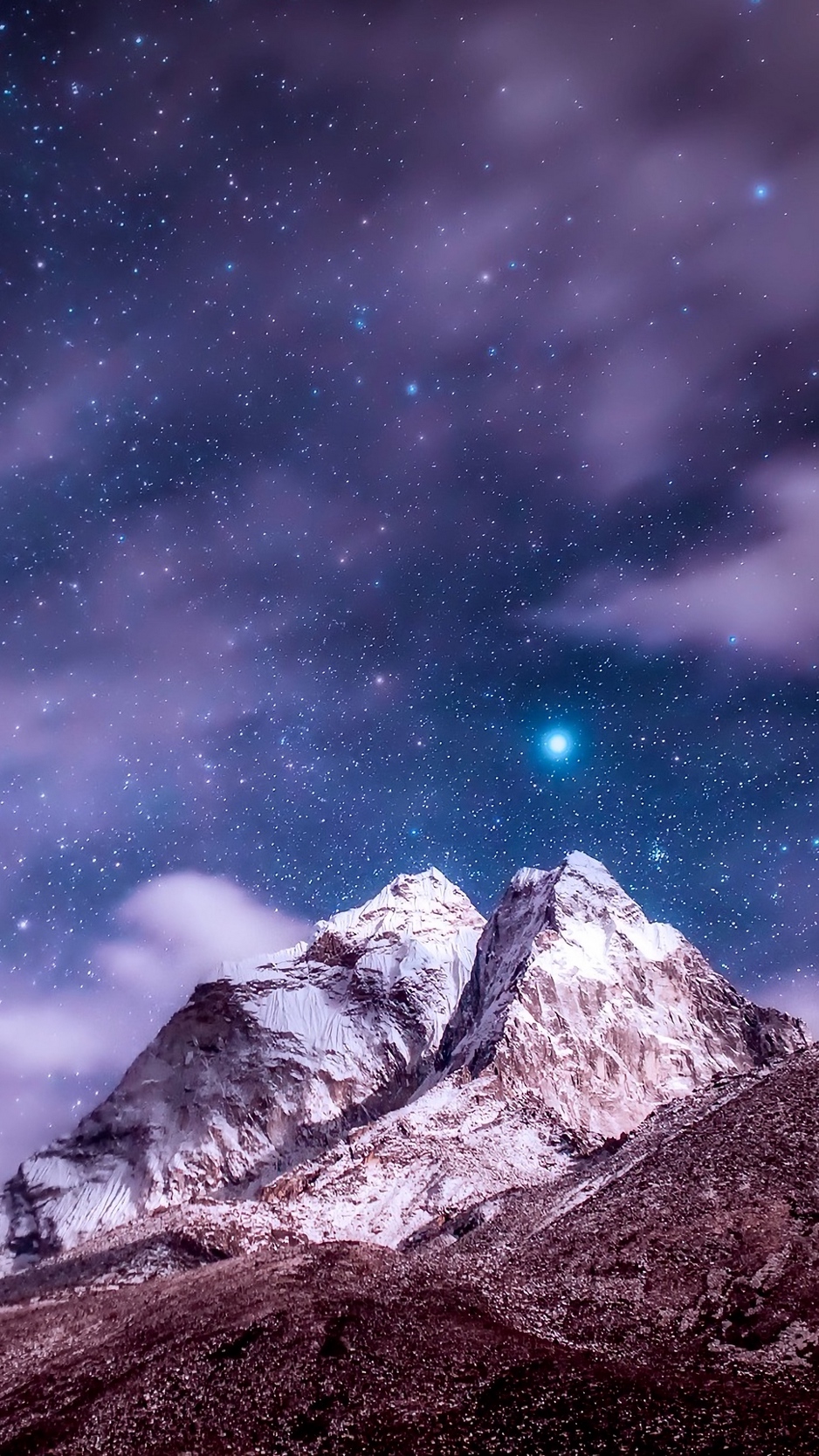 Wallpaper Himalayas, Mountains, Peak, Starry Sky, Clouds, - Himalayan Mountain Wallpaper Iphone - HD Wallpaper 