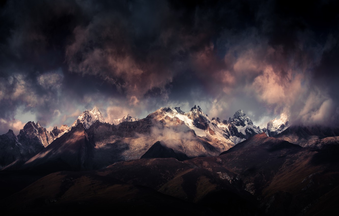 Photo Wallpaper Clouds, Mountains, Clouds, Tibet - Summit - HD Wallpaper 