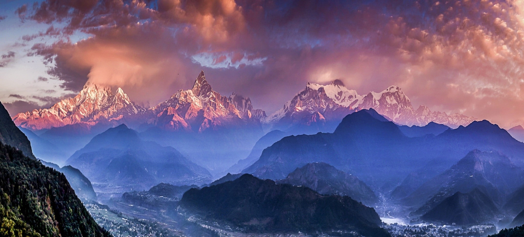 Sunset Wallpaper Himalayan Mountains - HD Wallpaper 