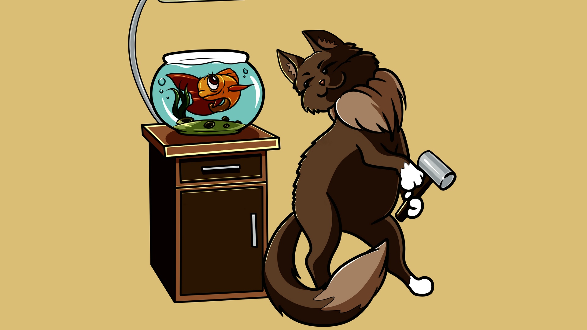Wallpaper Cat, Fish, Aquarium, Funny, Art, Friends - Funny - HD Wallpaper 