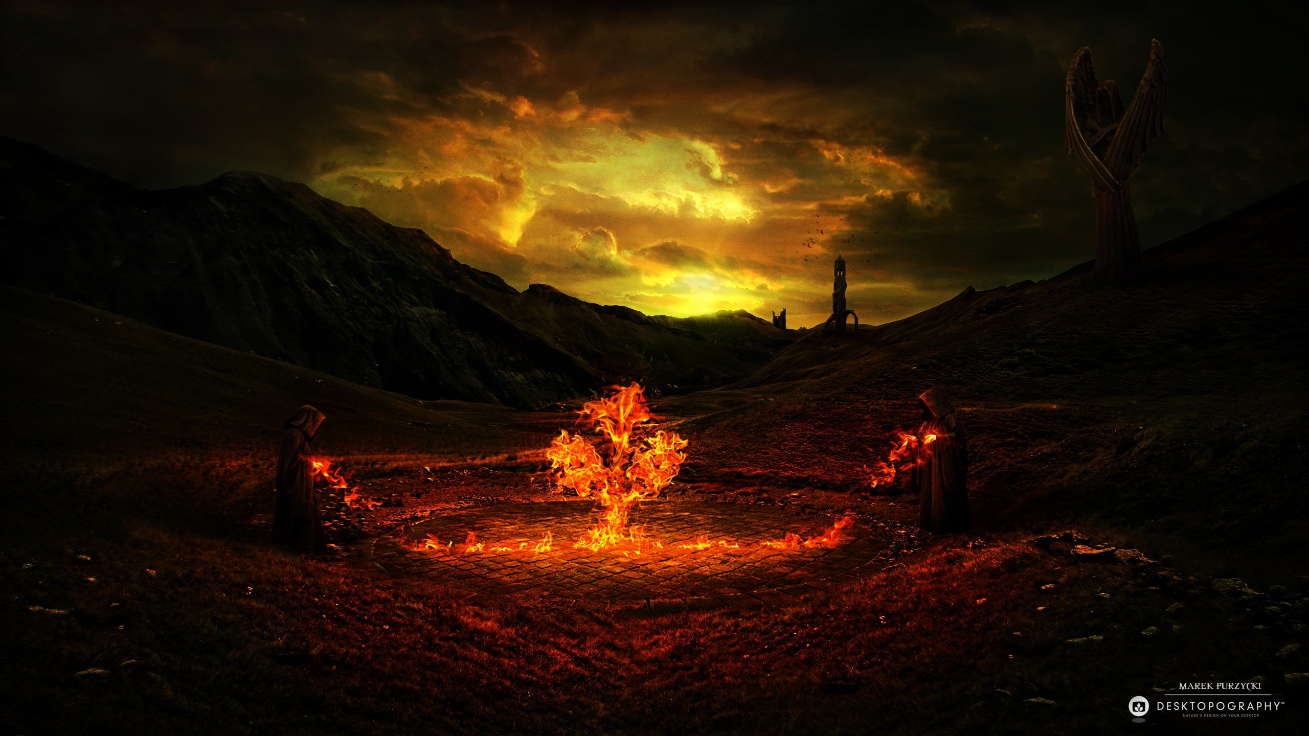 High Resolution Satanic & Occult Hd Wallpaper Id - Fantasy Landscape Fire Hd - HD Wallpaper 