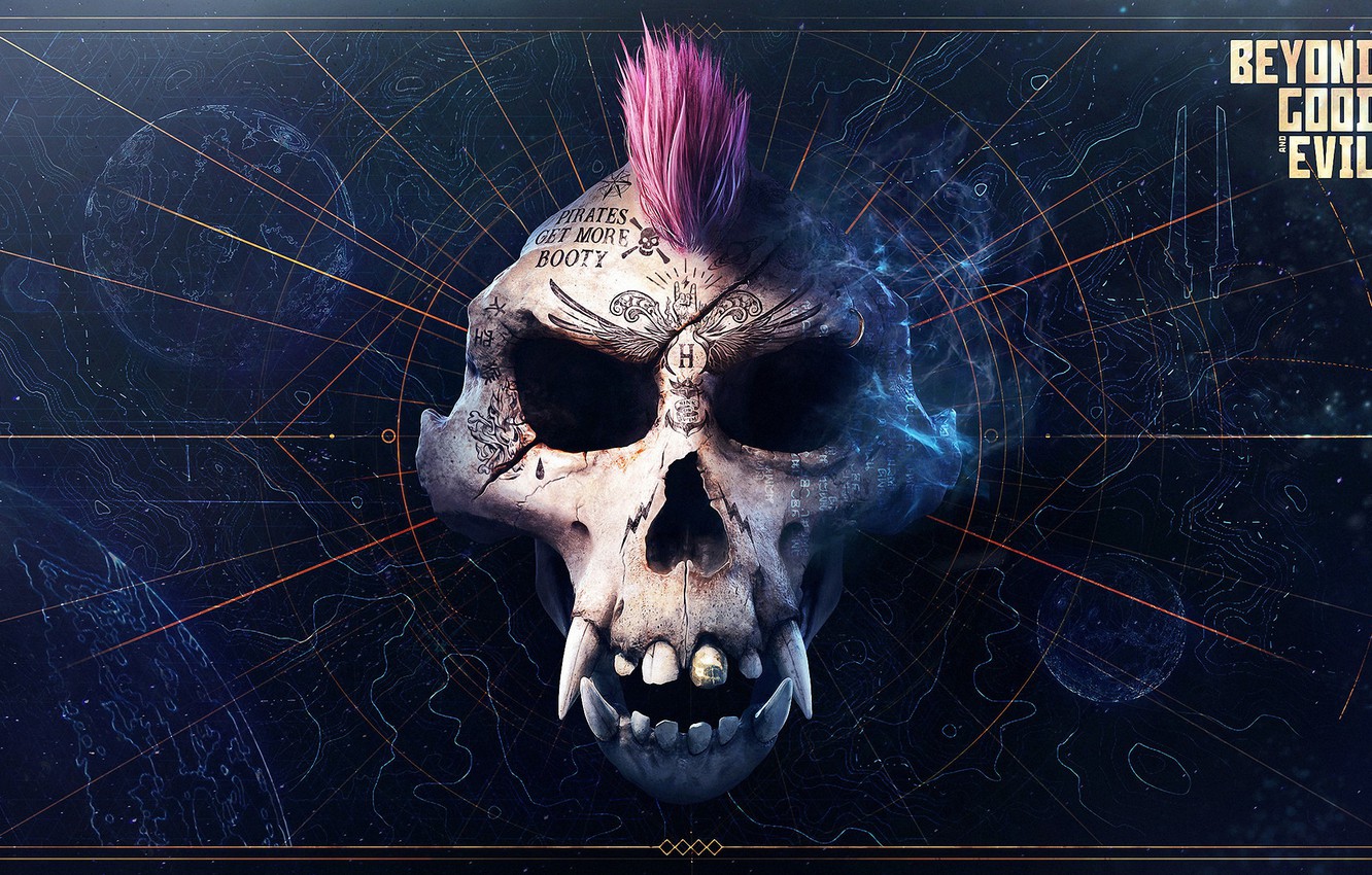 Photo Wallpaper Monkey, Tatoo, Map, Scull, Dark Background, - Beyond Good And Evil 2 - HD Wallpaper 