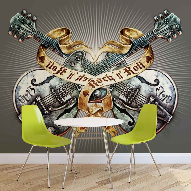 Skull Alchemy Wallpaper Mural - Guitar Rock N Roll Tattoo - HD Wallpaper 