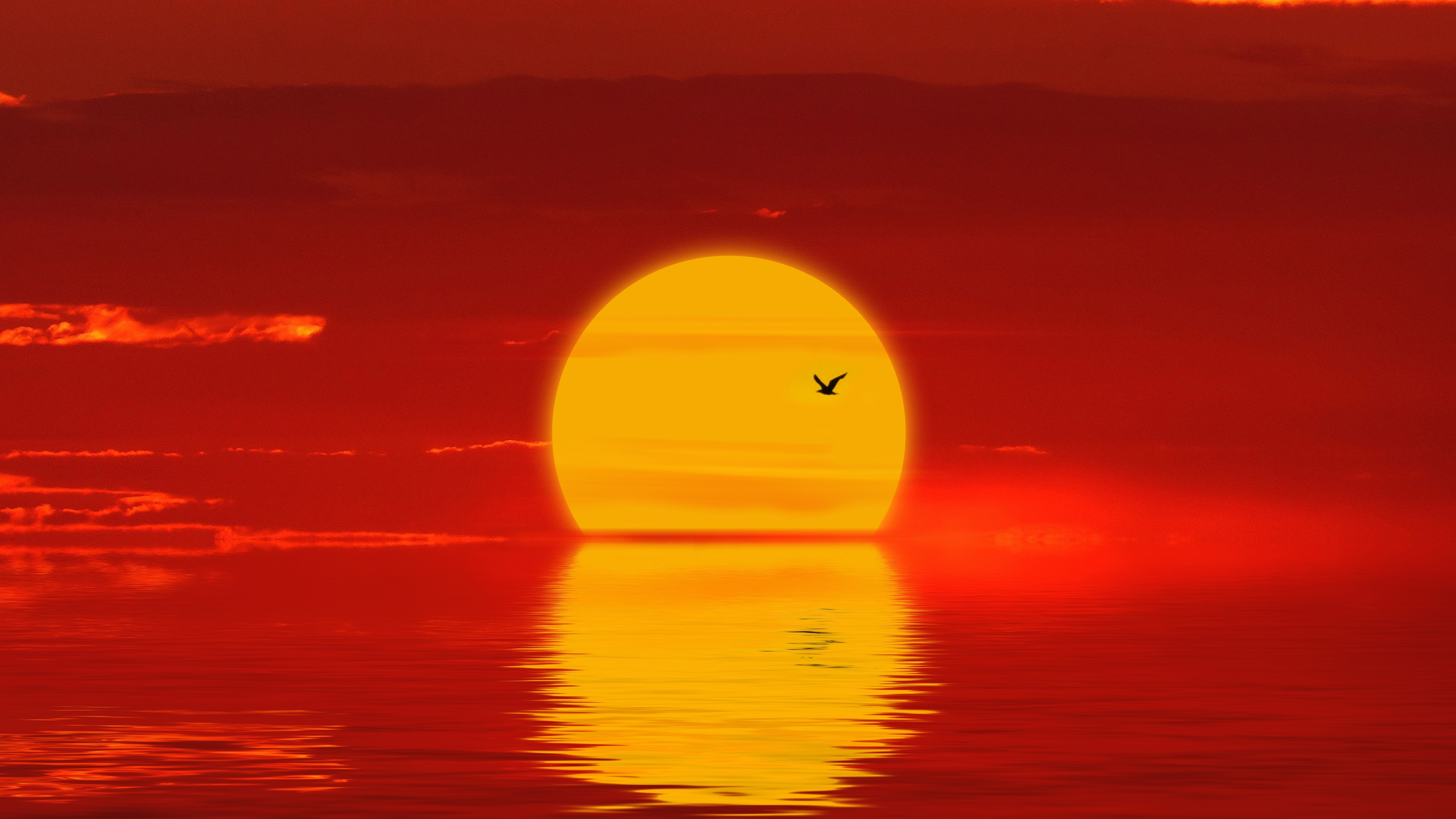 Sun, Sunset, Minimal, Silhouette, 5120x2880, 5k Wallpaper - 5k Wallpaper Sun - HD Wallpaper 
