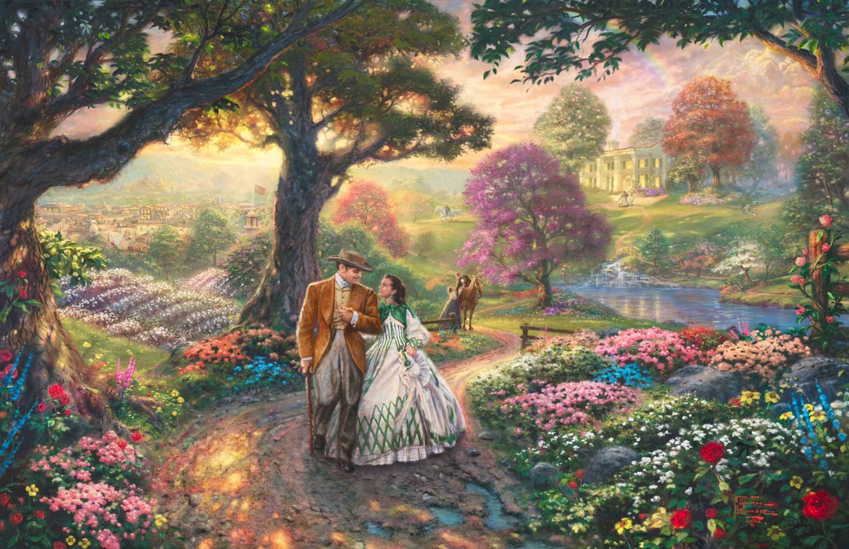 Gone With The Wind Hd Wallpaper - Thomas Kinkade Garden Paintings - HD Wallpaper 