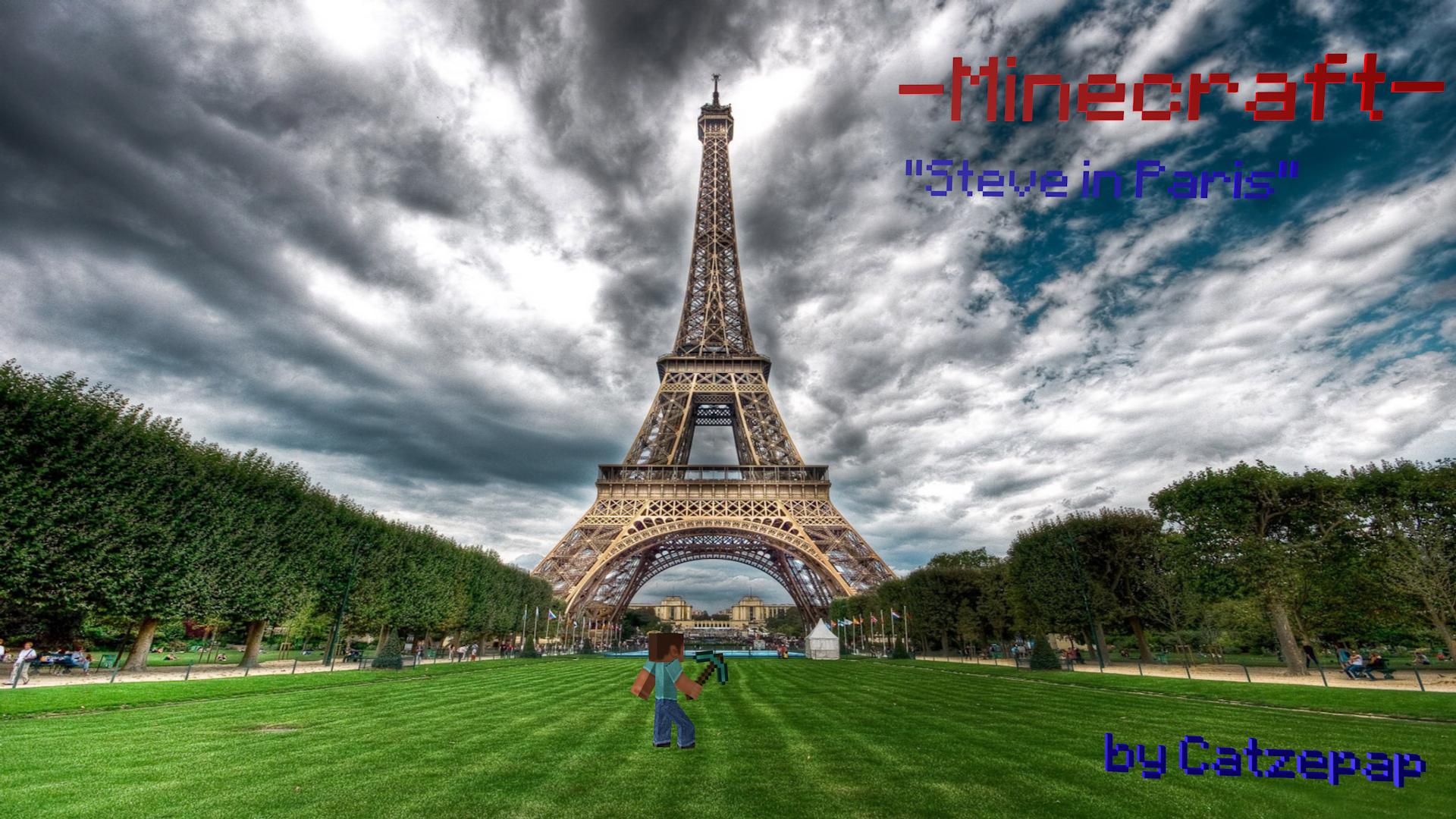 Minecraft Wallpaper Steve Fightingviewing Gallery For - Eiffel Tower Cloudy - HD Wallpaper 