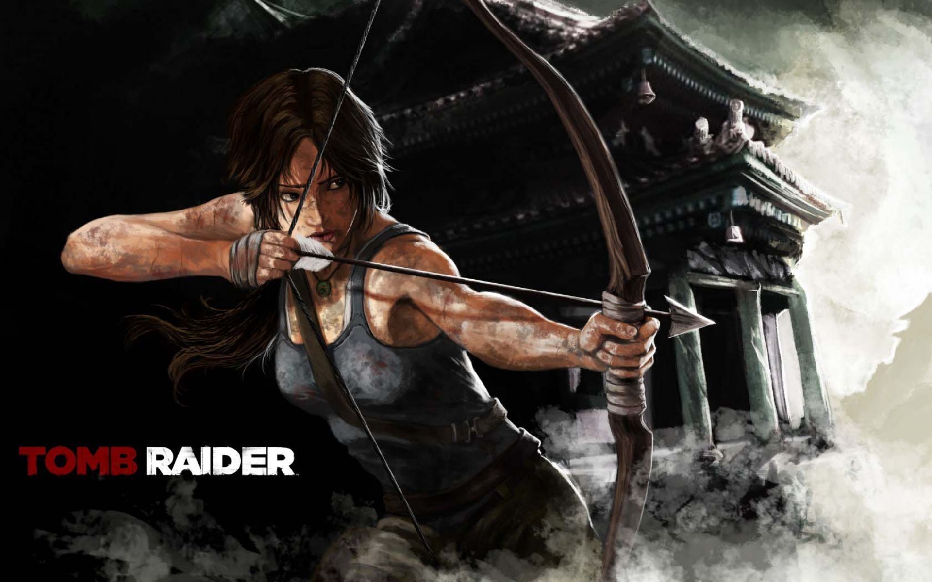 Lara Croft Tomb Raider Art Girl Bow Wallpaper Wallpaper - Girl With Bow Game - HD Wallpaper 