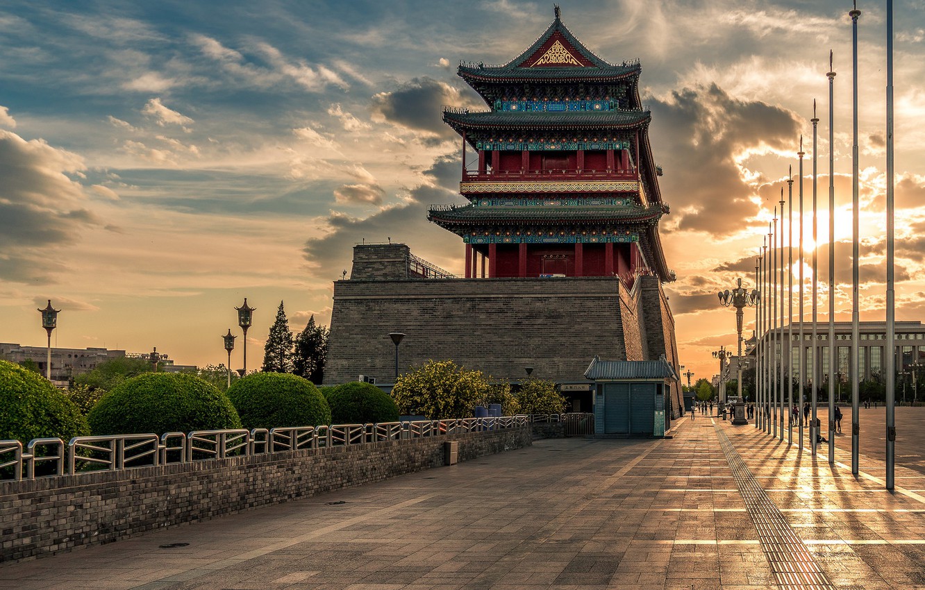 Photo Wallpaper Street, China, The Evening, China, - Zhengyangmen - HD Wallpaper 