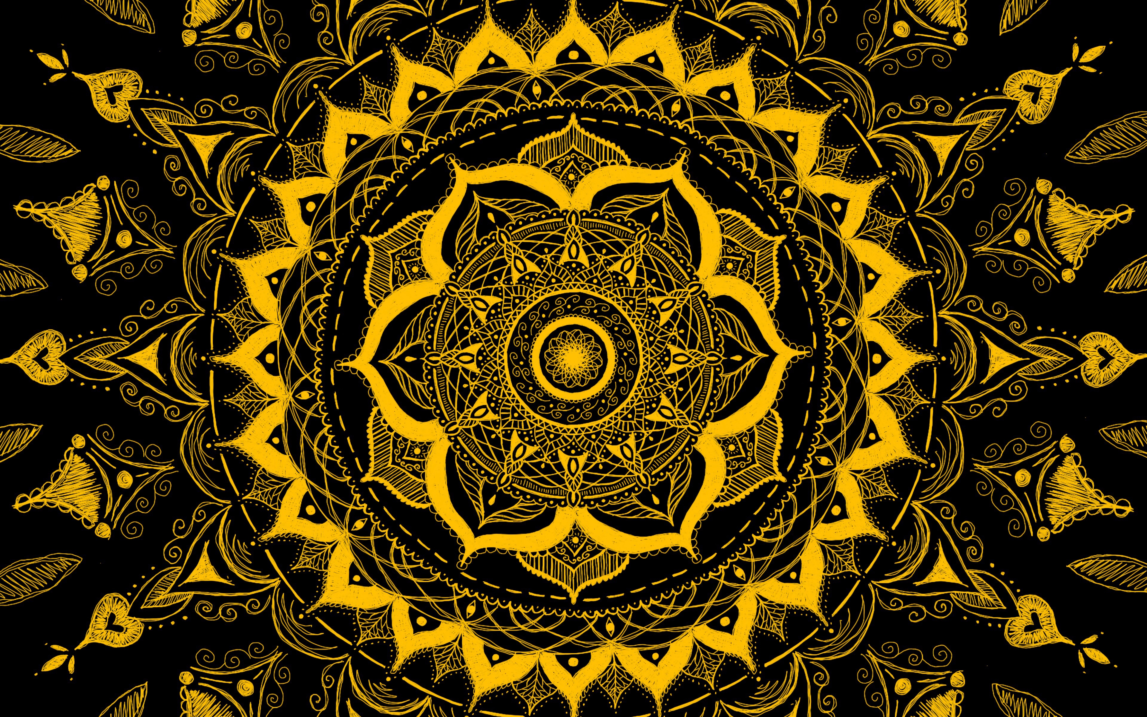 Wallpaper Mandala, Pattern, Abstraction, Tangled, Yellow - Mandala 4k - HD Wallpaper 