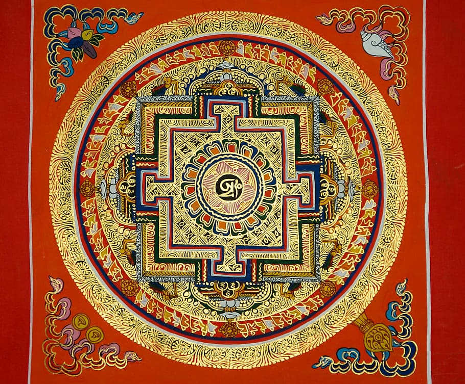 Round Yellow And Blue Floral Background, Tibet, Mandala, - Mandala Buddhism - HD Wallpaper 