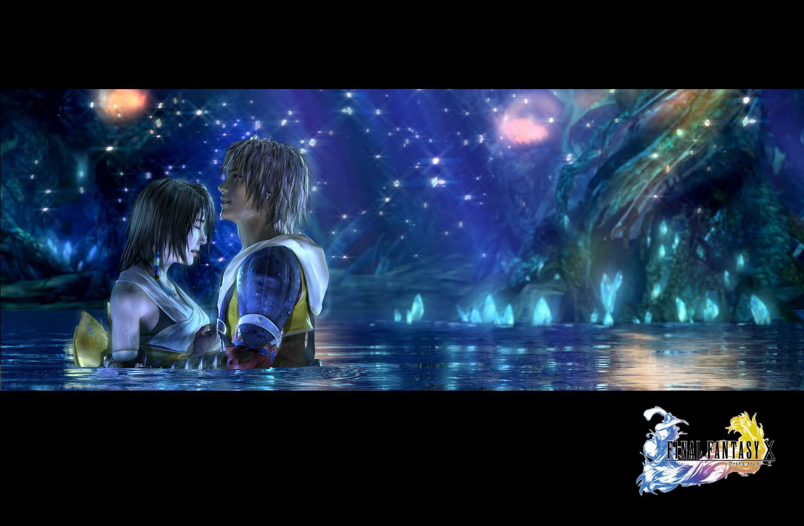 Tidus And Yuna In An Underground Crystal Cave - Final Fantasy 10 Lake - HD Wallpaper 