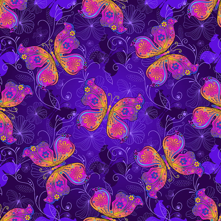 Butterflies, Neon Art, Purple, Gradient, 5k, Hd Wallpaper - Flower Pink And Purple Butterfly - HD Wallpaper 