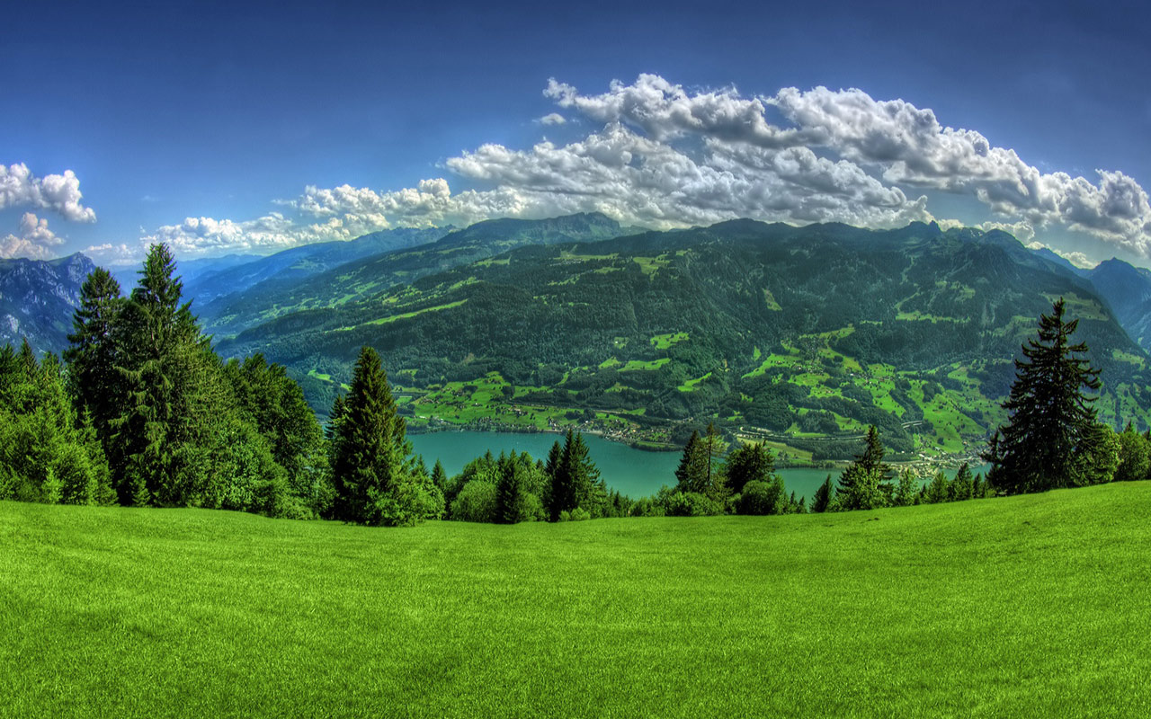 Swiss Alps In Summer Landscape - HD Wallpaper 