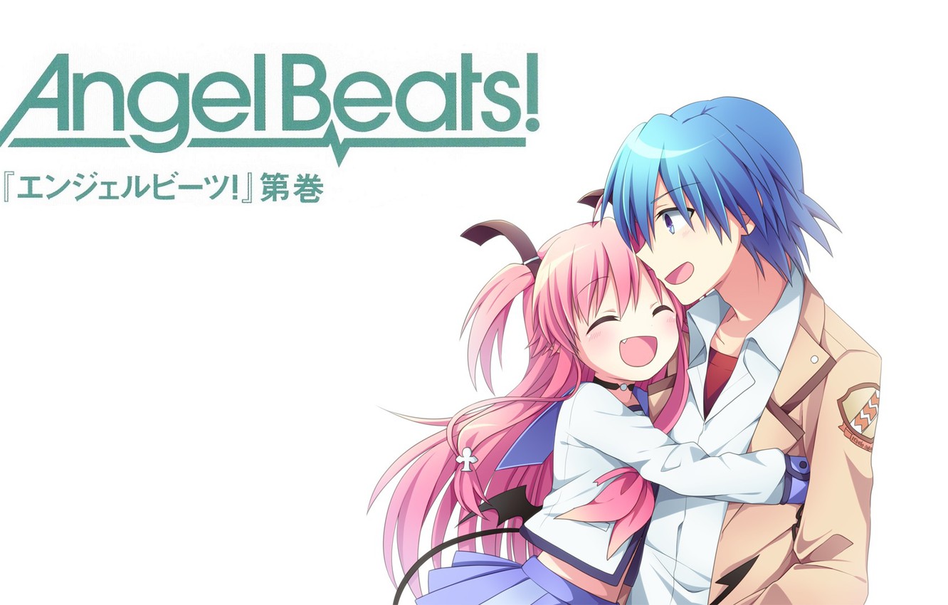 Photo Wallpaper Joy, Hugs, White Background, Emblem, - Angel Beats Yui Hinata - HD Wallpaper 