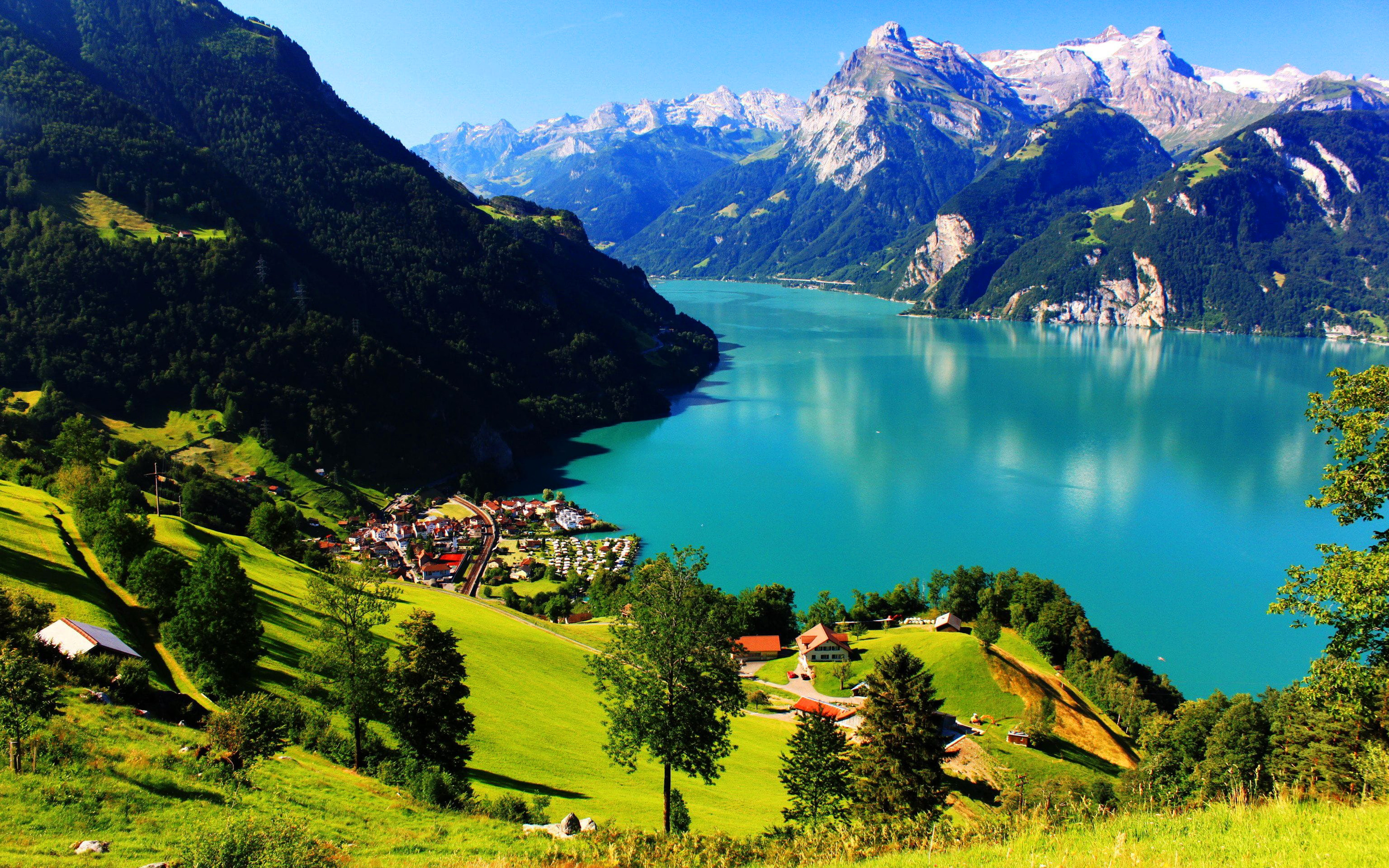 Switzerland, 4k, Swiss Alps, Mountain Lake, Summer, - HD Wallpaper 