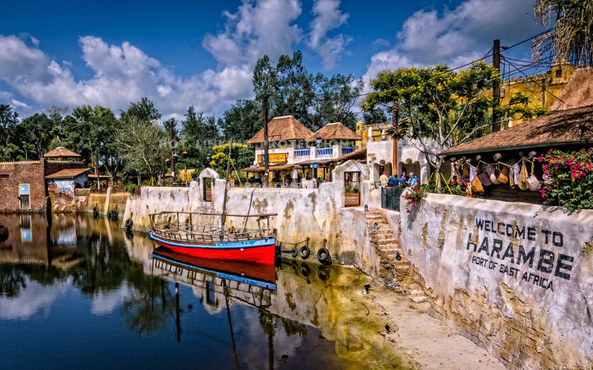 Harambe Port Of East Africa Landscape Boat - Reflection - HD Wallpaper 